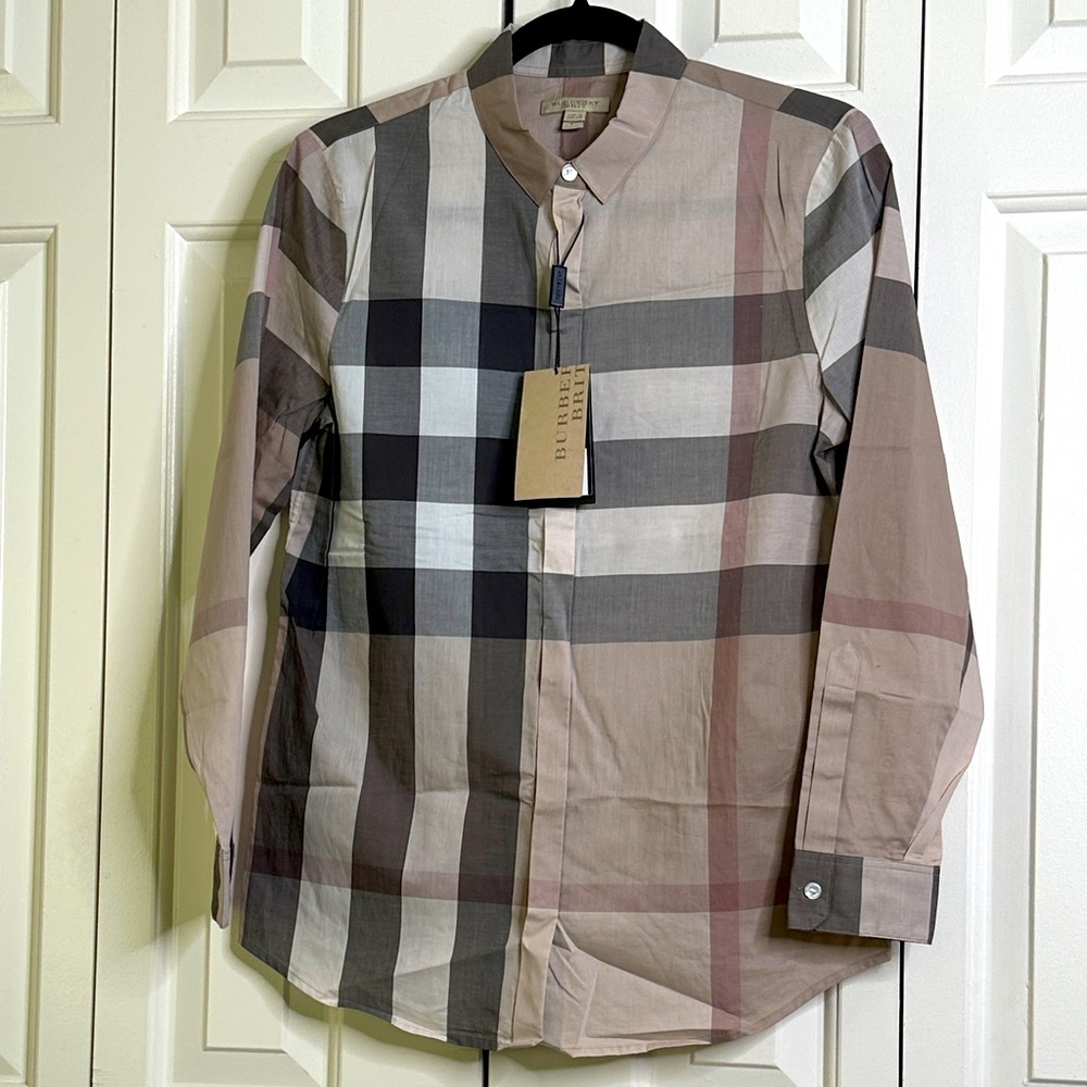 Burberry Beige and Black Plaid Shirt